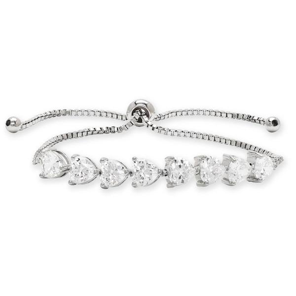 Silver Plated CZ Heart Link Adjustable Bracelet