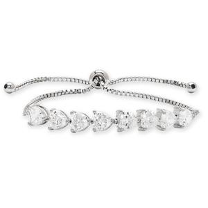 Silver Plated CZ Heart Link Adjustable Bracelet