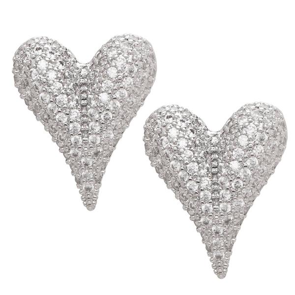Fine Silver Plated CZ Elongated Heart Stud Earrings