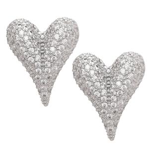 Fine Silver Plated CZ Elongated Heart Stud Earrings