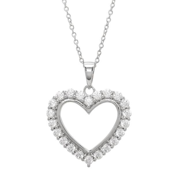 Silver Plated CZ Open Heart Pendant Necklace