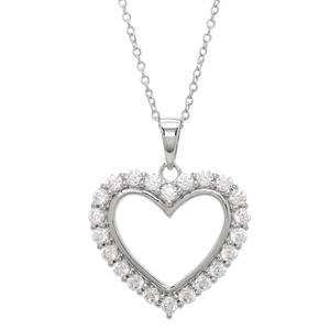 Silver Plated CZ Open Heart Pendant Necklace