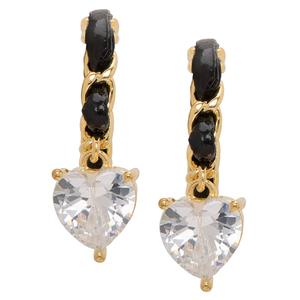 Gold Plated CZ Heart Drop Twist Hoop Earrings