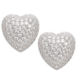 Fine Silver Plated CZ Puff Heart Earrings
