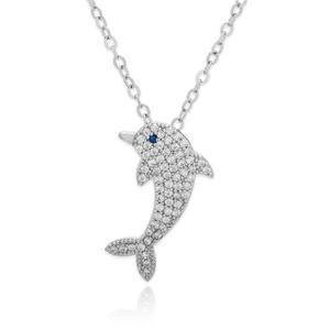 Silver Plated & CZ Dolphin Pendant Necklace