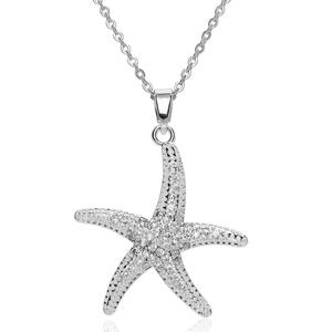 Silver-Plated CZ Starfish Pendant Necklace