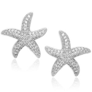 Silver Plated & CZ Starfish Stud Earrings