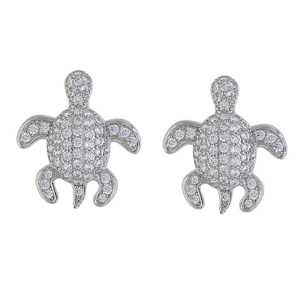 Fine Silver Plated CZ Turtle Stud Earrings