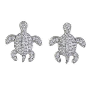 Fine Silver Plated CZ Turtle Stud Earrings
