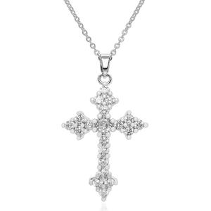 Silver-Plated CZ Cross Pendant Necklace