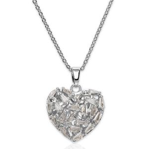 Silver-Plated Baguette Chunky Heart Pendant Necklace