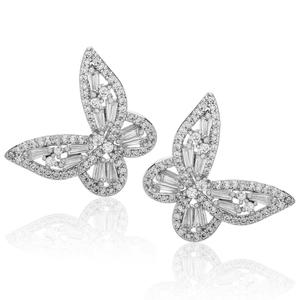 Silver-Plated Baguette Butterfly Stud Earrings