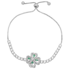 Silver-Plated Lab-Grown Green Clover Spinner Adjustable Bracelet