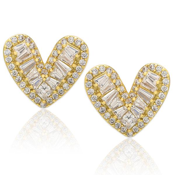 14kt. Gold Plated Baguette Heart Stud Earrings alternate view