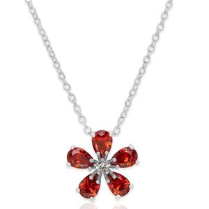 Silver-Plated Lab-Grown Orange Flower Pendant Necklace