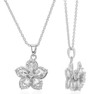 Silver-Plated CZ Flower Spinner Pendant Necklace