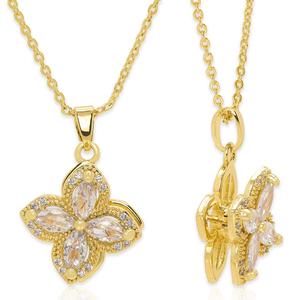 14k. Gold-Plated & CZ Marquise Clover Spinner Pendant Necklace