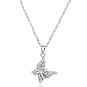 Silver-Plated & CZ Butterfly Spinner Pendant Necklace