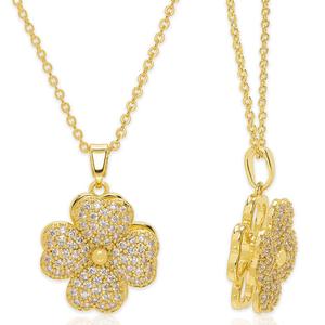 14kt. Gold-Plated & CZ Pave Clover Spinner Pendant Necklace