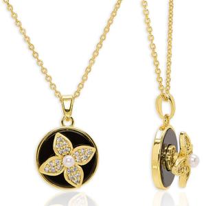 14kt. Gold-Plated & CZ Clover Round Spinner Pendant Necklace