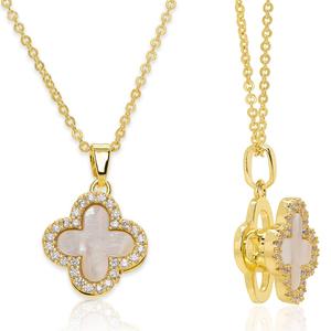 14kt. Gold Plated Lab-Grown White Clover Spinner Pendant Necklace