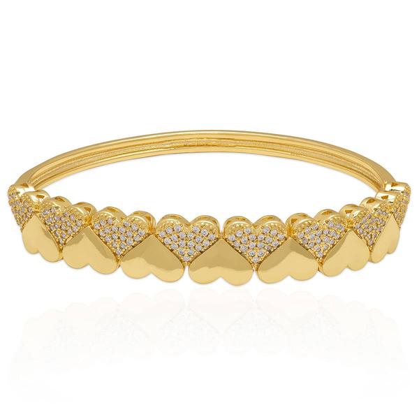 14kt. Gold-Plated CZ Up & Down Heart Bangle Bracelet