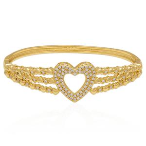 14kt. Gold-Plated CZ Heart Center Bangle Bracelet