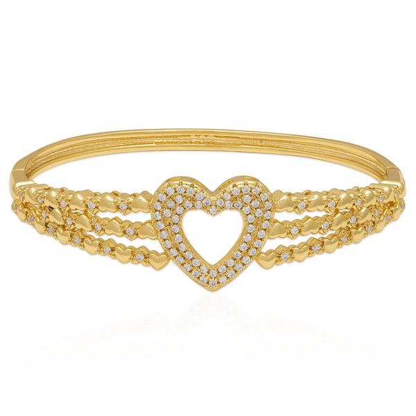 14kt. Gold-Plated CZ Heart Center Bangle Bracelet