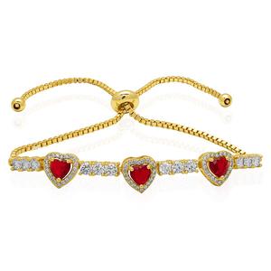 Lab Grown Ruby Triple Halo Heart Adjustable Bracelet