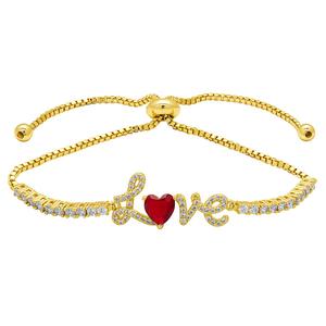 14kt. Gold-Plated & Red CZ Love Script Adjustable Bracelet