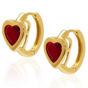 14kt. Gold-Plated & Red CZ Heart Huggie Earrings