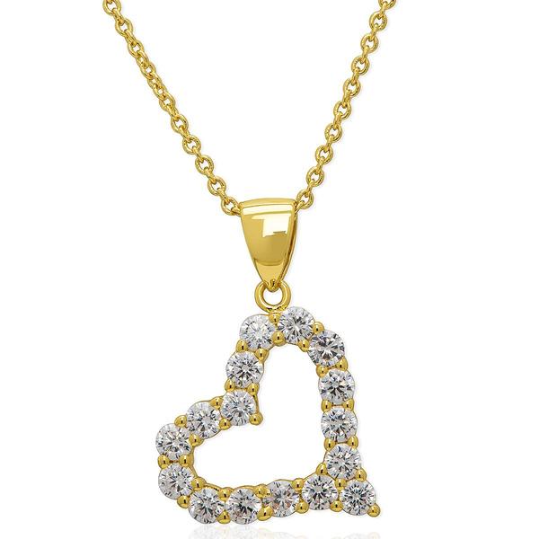 14kt. Gold-Plated & CZ Sideways Heart Pendant Necklace