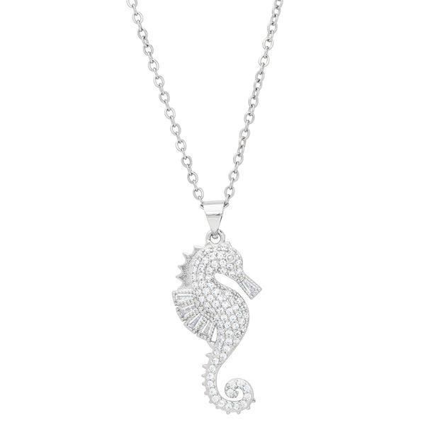 Silver-Plated & CZ Seahorse Pendant Necklace