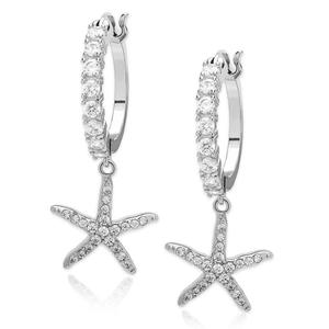 Silver Plated & CZ Starfish Hoop Drop Earrings