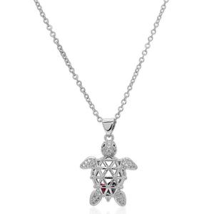 Silver-Plated & CZ 3D Turtle Pendant Necklace