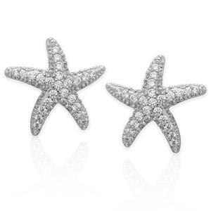 Silver-Plated & CZ Starfish Stud Earrings