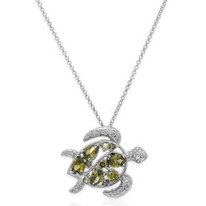 Silver-Plated & Peridot CZ Turtle Pendant Necklace