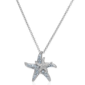 Silver-Plated & Blue CZ Double Starfish Pendant Necklace