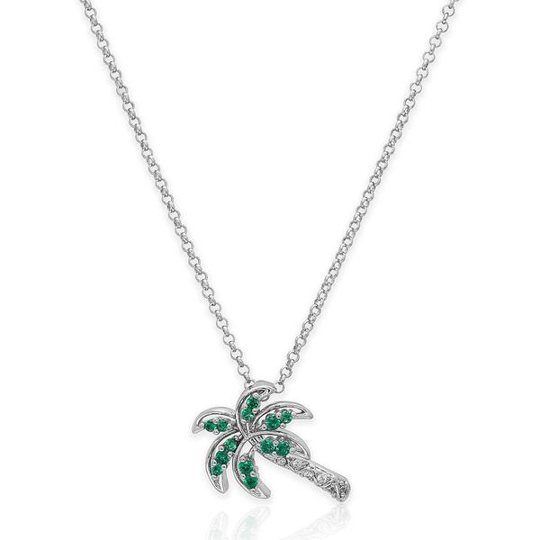 Silver-Plated & Green CZ Palm Tree Pendant Necklace