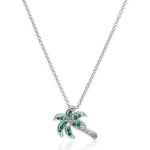 Silver-Plated & Green CZ Palm Tree Pendant Necklace