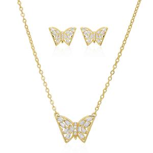 Gold-Plated CZ Butterfly Pendant & Earring Set