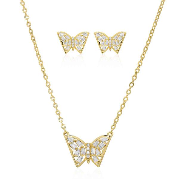 Gold-Plated CZ Butterfly Pendant & Earring Set