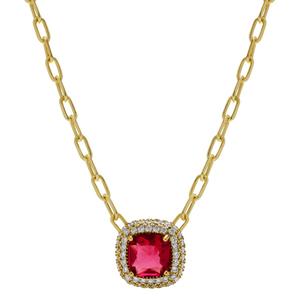 Lab-Grown Magenta Halo Cushion Paperclip Pendant