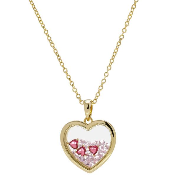 14kt. Gold-Plated & Pink CZ Heart Shaker Pendant Necklace