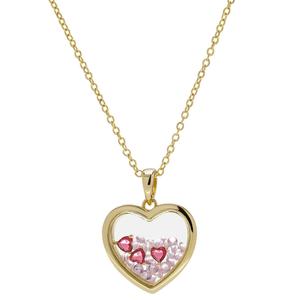 14kt. Gold-Plated & Pink CZ Heart Shaker Pendant Necklace