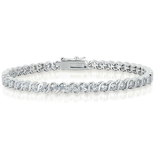 Silver Plated CZ S Tennis Link Bracelet