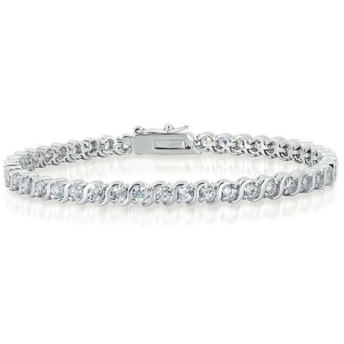 Silver Plated CZ S Tennis Link Bracelet