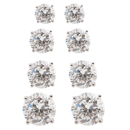 Plated 4pr. Round CZ Stud Earrings