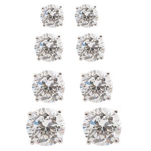 Plated 4pr. Round CZ Stud Earrings