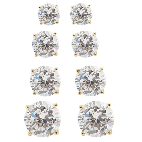 Plated Round 4pr. CZ Stud Earrings Set